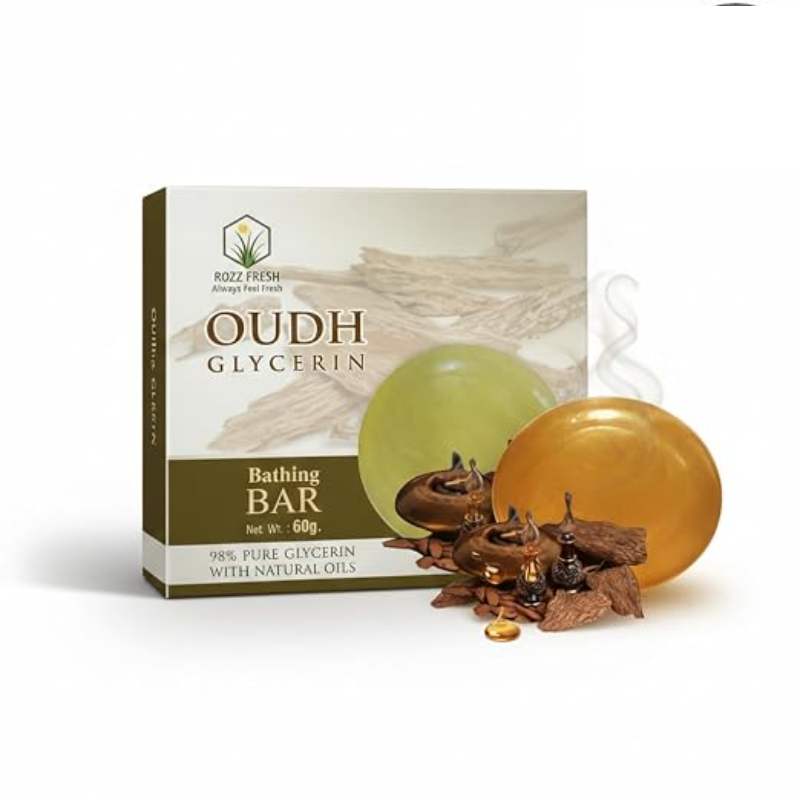 Rozz Fresh Oudh Glycerin Bathing Soap - Pack of 6 moisturizing 60g bars