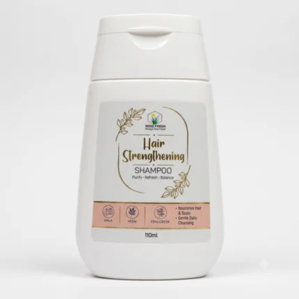 ROZZ FRESH Hair Strengthening Shampoo 110ml bottle front view with Amla, Methi, and Neem